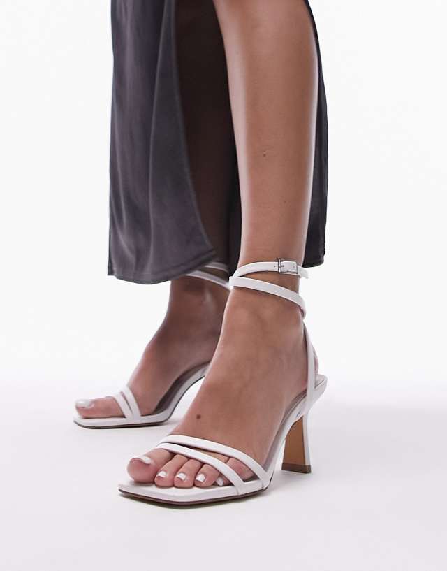 Topshop Wide Fit Alex mid heel sandals with ankle tie in white