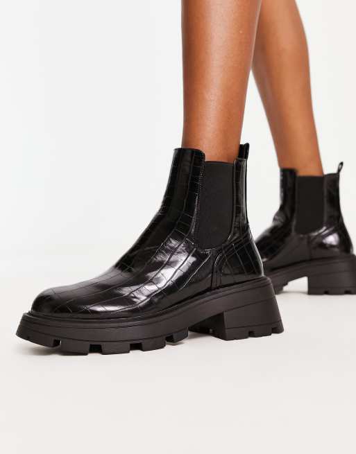 Black croc chunky on sale chelsea ankle boot