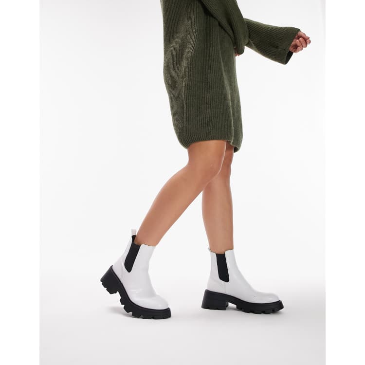 Topshop Wide fit Bella chunky chelsea boot in white ASOS
