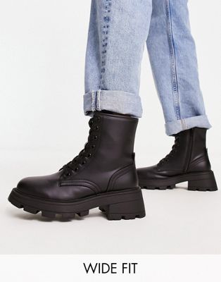 Topshop Wide Fit Blake lace up boot in black - ASOS Price Checker