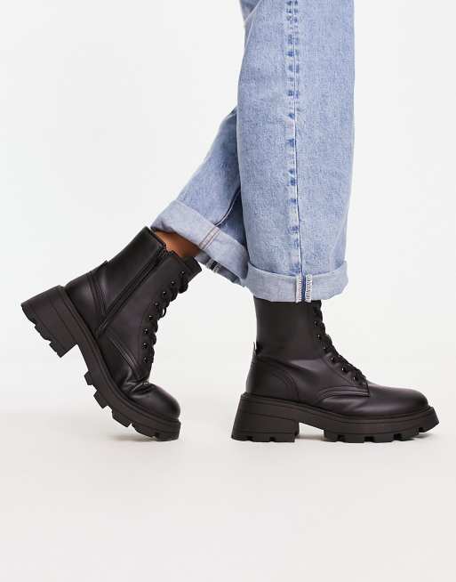 Topshop Wide fit Blake lace up boots in black