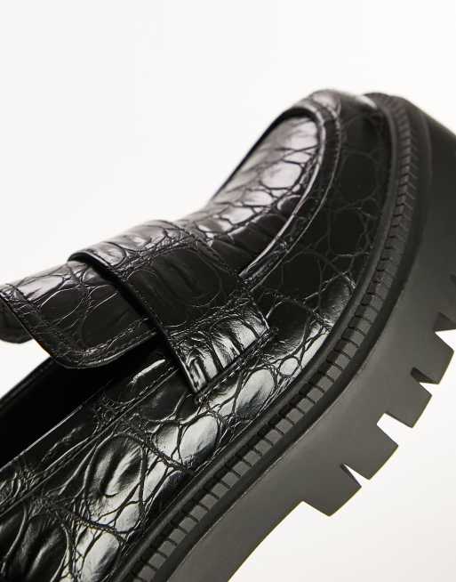 Topshop Wide Fit - Connie - Mocassins chunky effet croco - Noir, 3 de 4