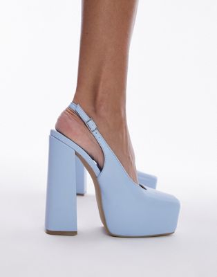 Topshop Wide Fit Delilah platform high heeled shoe in light blue