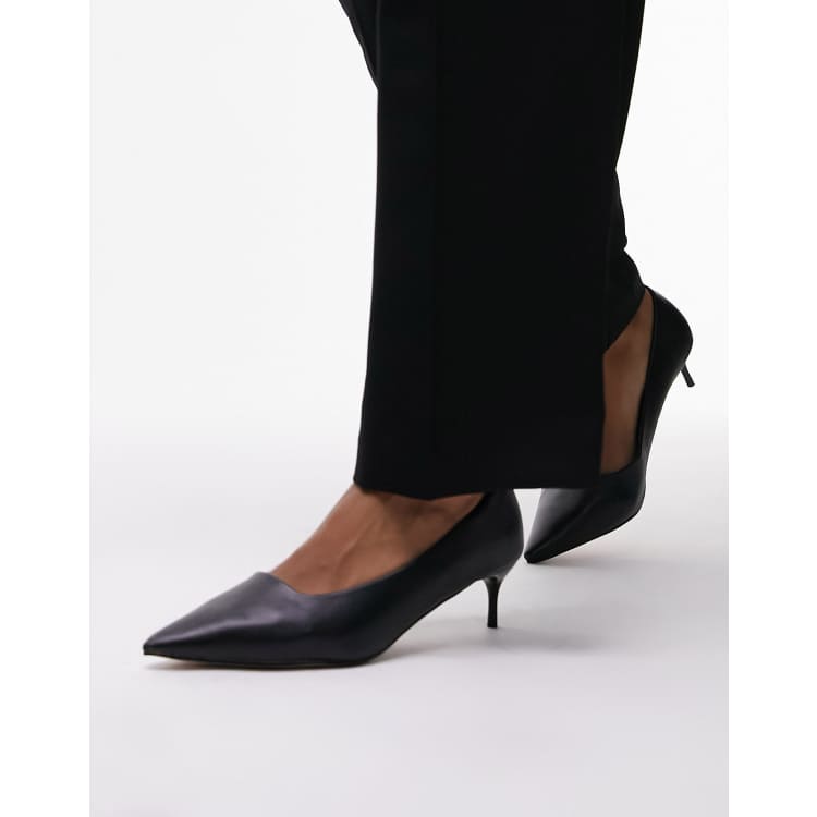 Black leather best sale kitten heel pumps