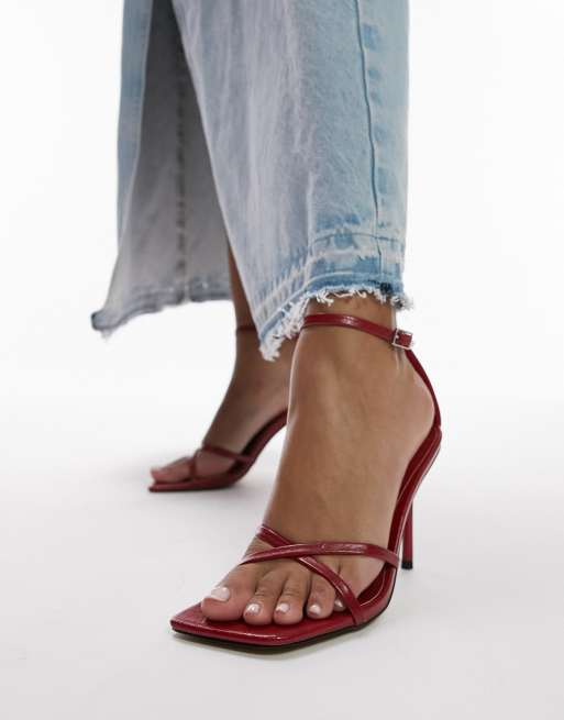 Topshop Wide Fit Faith strappy two part heeled sandals in red ASOS