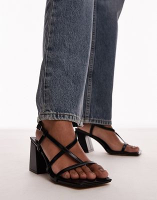 Topshop Wide Fit Gabby strappy block heel sandal in black
