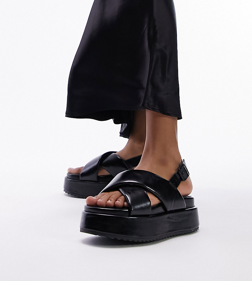 Topshop Wide Fit Gaby chunky flatform sandal in black