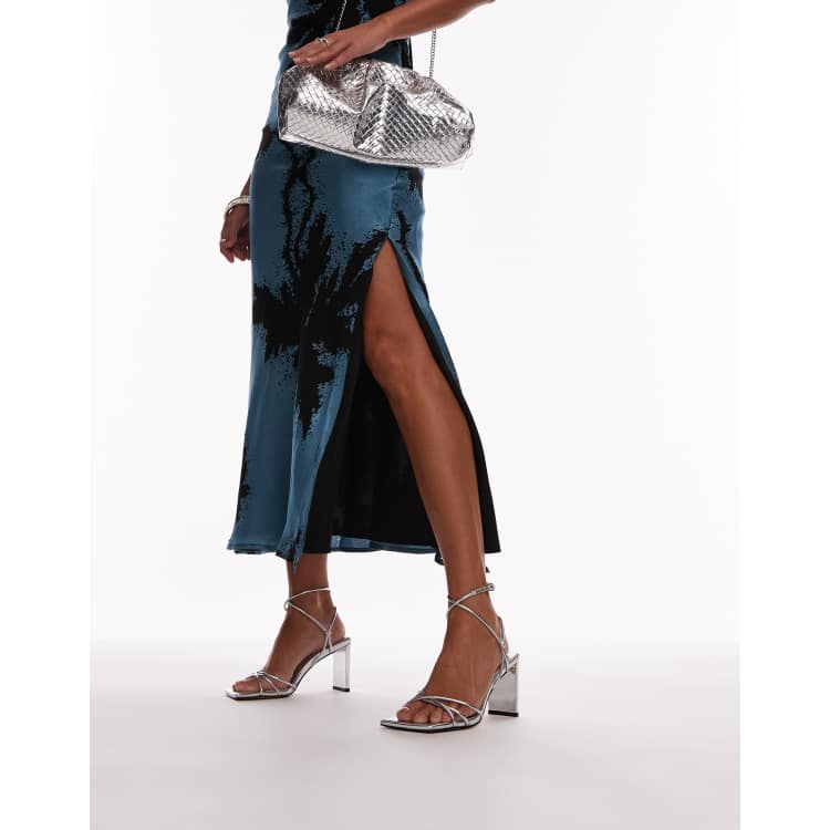 Topshop Wide Fit Georgina Sandali a pianta larga con tacco e listini argento Cra wallonieShops