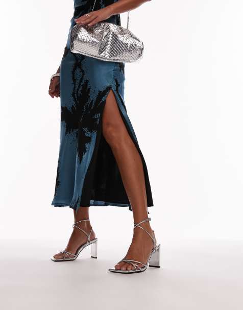 Topshop Wide Fit – Georgina – Silverfärgade klackskor med remmar - view 1