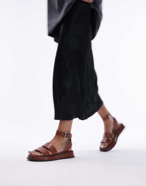 Topshop Wide Fit – Grace – Jasnobrązowe sandały z imitacji skóry węża z klamrą - view 1