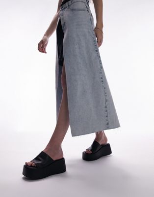 Topshop Wide Fit Gray flatform mule sandal in black - ASOS Price Checker