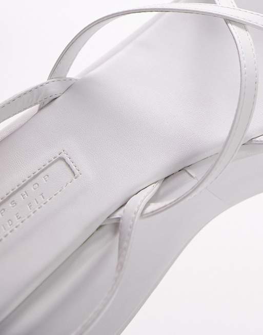 Topshop Wide Fit Greta strappy flatform sandals in white, 3 of 4