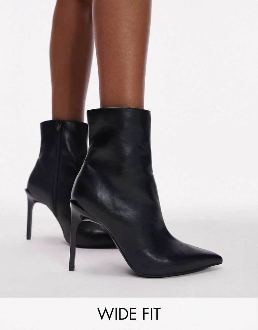 Topshop Wide fit Hailey high heel point boot in black