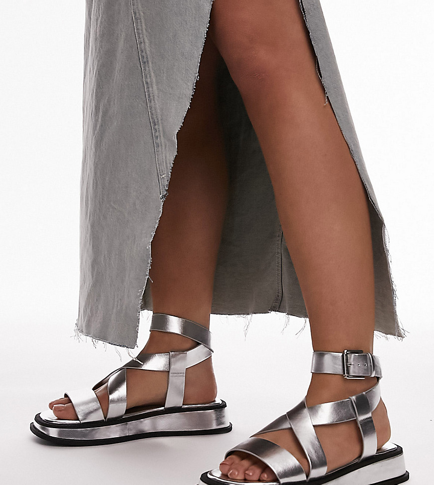 Topshop Wide Fit Jasmine chunky sandal in silver