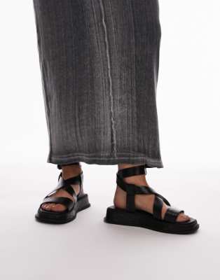 Topshop Wide Fit - Jasmine - Sandalen in Schwarz mit dicker Sohle, weite Passform