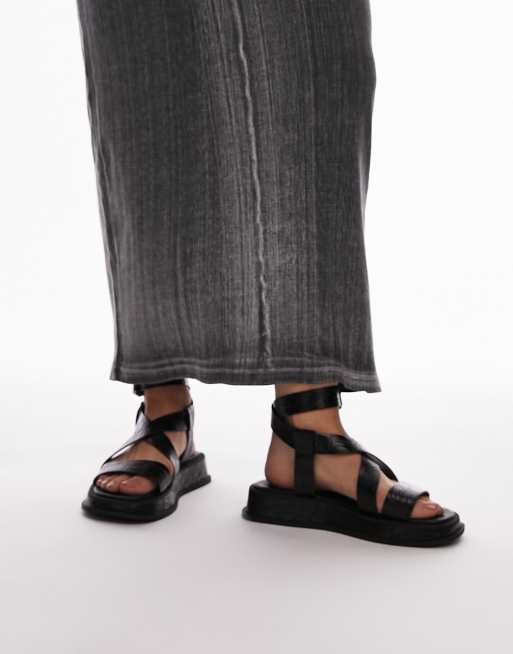 Topshop Wide Fit – Jasmine – Svarta, grova sandaler