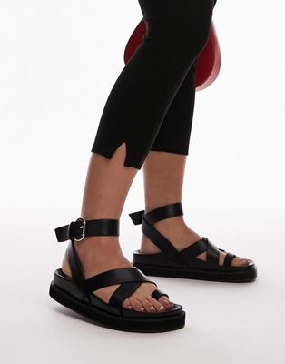 Topshop Wide Fit Jaydee strappy sandal with toe loop in black
