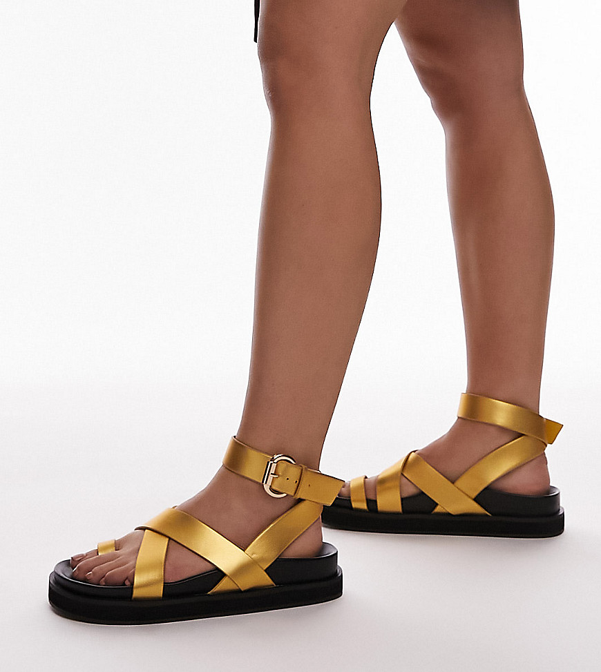 Topshop Wide Fit Jaydee strappy sandal with toe loop in gold