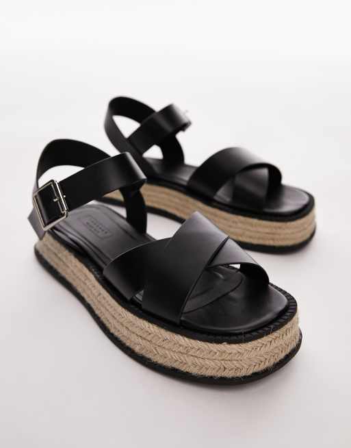 Topshop Wide Fit Jenna espadrille flat sandal in black, 2 of 4