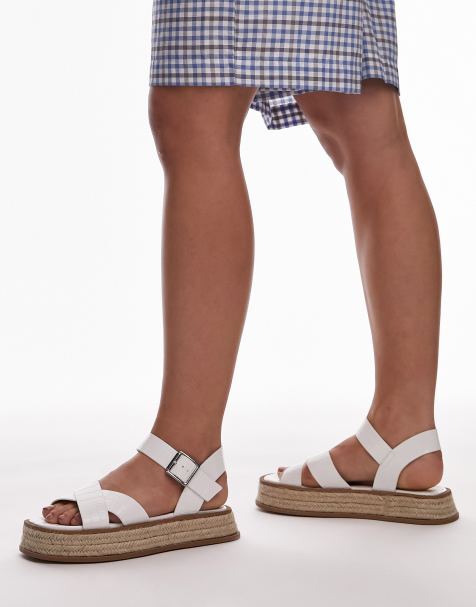 Topshop Wide Fit Jenna espadrille flat sandal in white croc - view 1