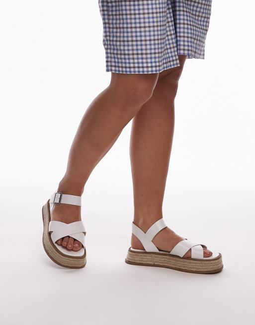 Topshop Wide Fit Jenna espadrille flat sandal in white croc, 2 of 4