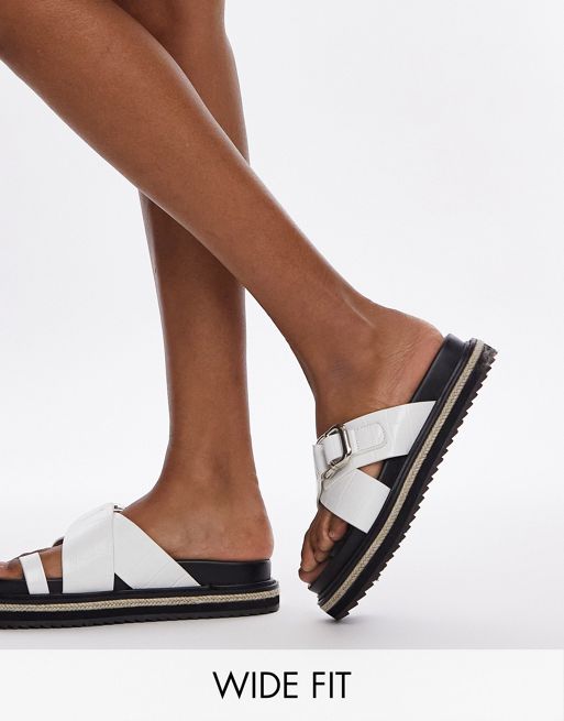 Topshop Wide Fit Jenny espadrille sandals with buckle detail in white croc