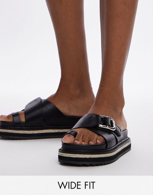 Topshop Wide Fit – Jenny – Svarta espadrillos-sandaler med spännen och bred passform