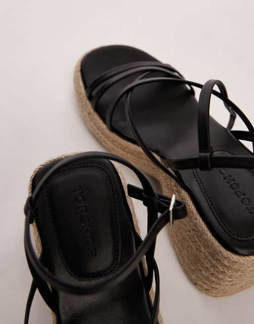 Topshop Wide Fit Jess espadrille wedges in black, 3 of 4