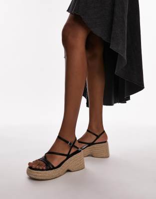 Topshop Wide Fit - Jess - Espadrilles in Schwarz mit Keilabsatz