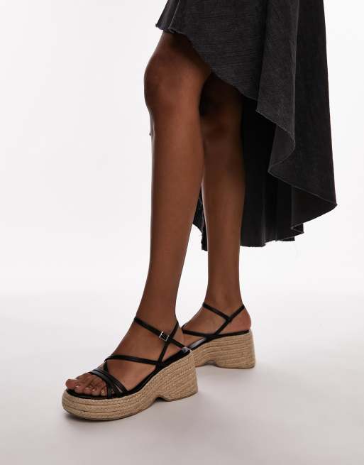 Topshop Wide Fit Jess Espadrilles in Schwarz mit Keilabsatz ASOS