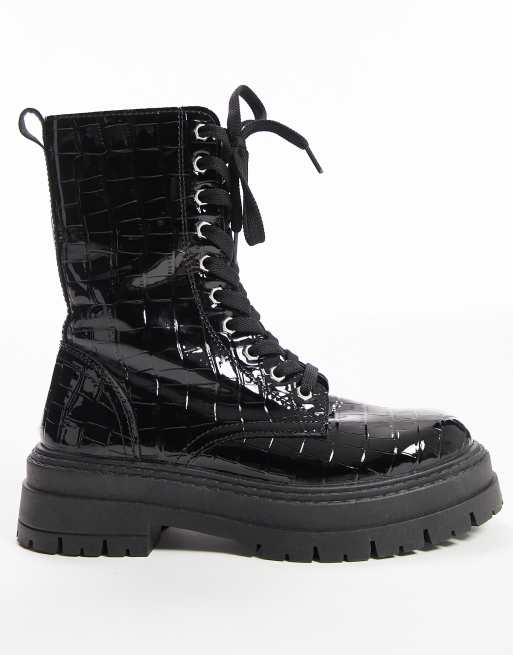 Patent croc lace up boots hot sale