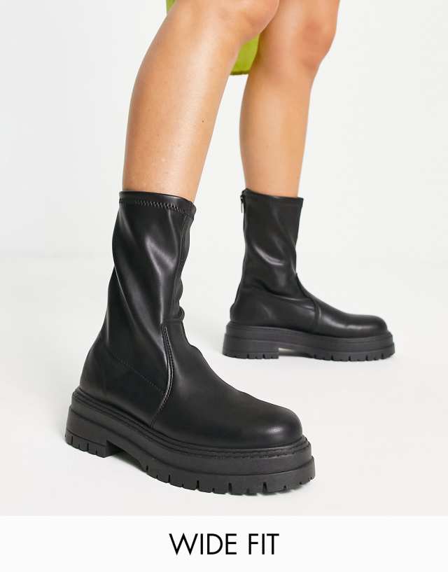 Topshop Wide Fit Kasper chunky sock boot in black