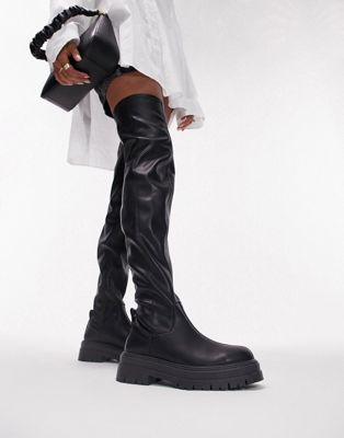 Topshop Wide Fit Kate chunky over the knee boot in black - ASOS Price Checker
