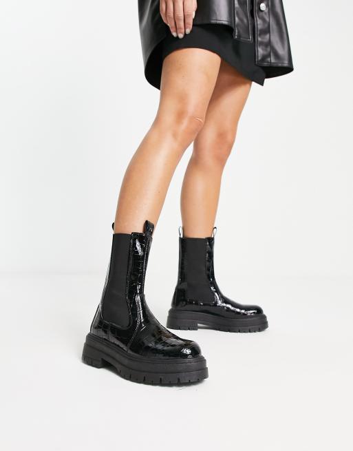 samfund ubemandede skrivestil Topshop Wide Fit Kiki pull on chelsea boot in black croc | ASOS