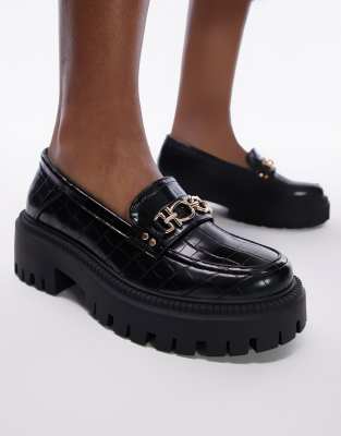 Topshop Wide Fit - Lacey - Loafer in Schwarz mit dicker Sohle, weite Passform-Black