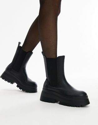 Topshop Wide Fit Lake chunky chelsea boot in black