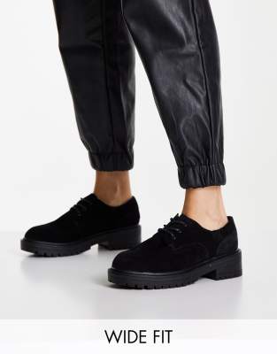 Topshop Wide Fit Leon suede lace-up shoes in black