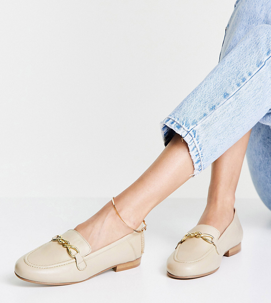 Topshop wide fit Lexington loafer in off white