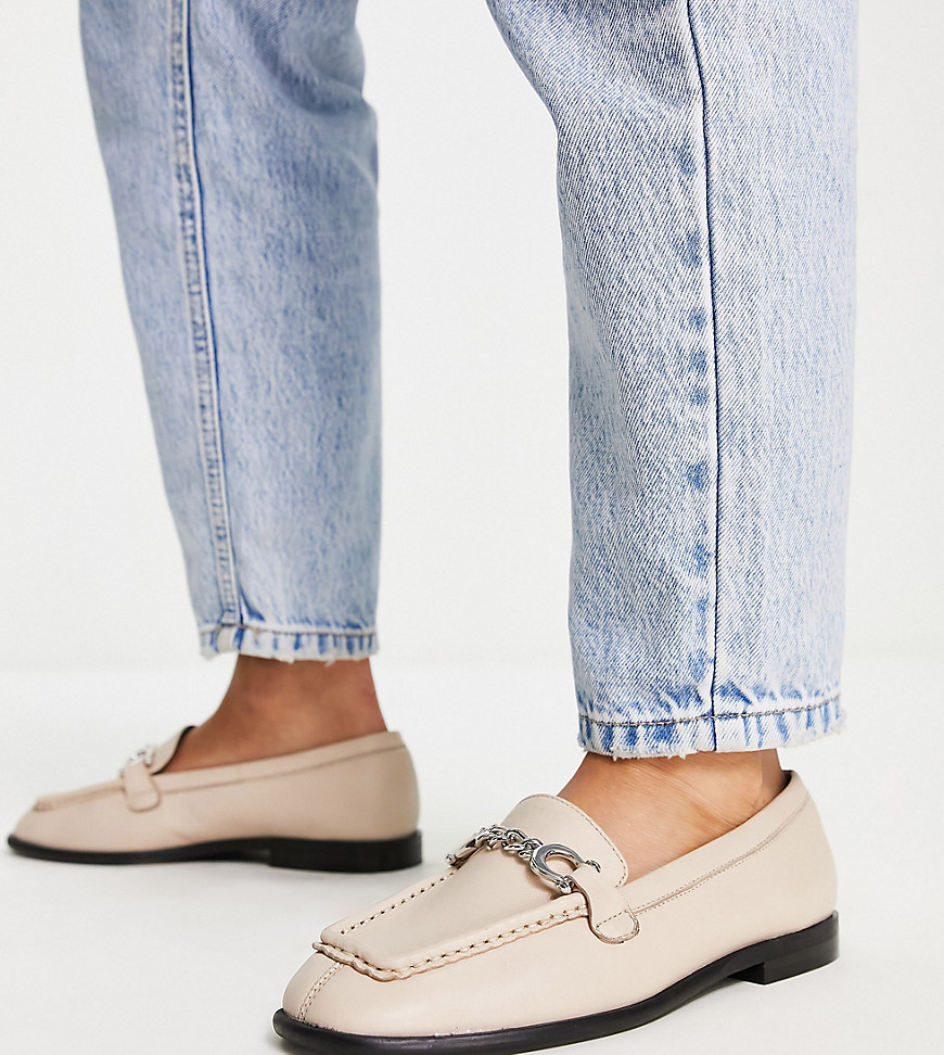 Topshop Wide fit Lola leather loafer with chain detail in neutral