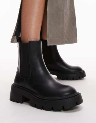 Topshop Wide Fit - Lucas - Chelsea-Stiefel in Schwarz mit dicker Sohle, weite Passform