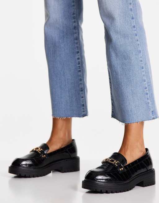 Topshop Wide Fit Luka Chain Loafers in Black, 2 of 4