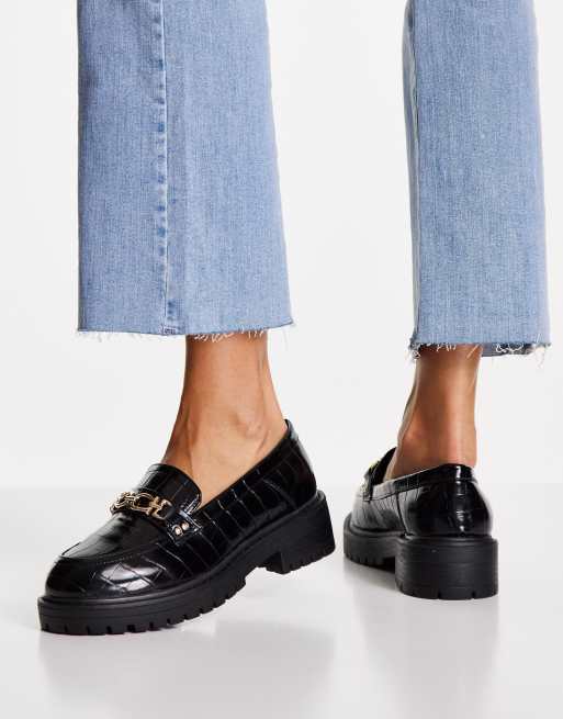 Topshop – Wide Fit – Luka – Czarne loafersy z łańcuszkiem, 3 z 4