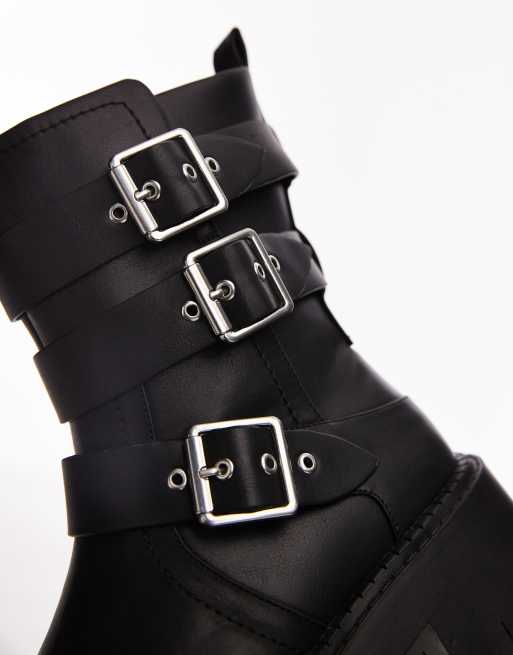 Topshop - Wide Fit - Luke - Chunky bikerstøvler i sort med spændedetalje, 2 af 4