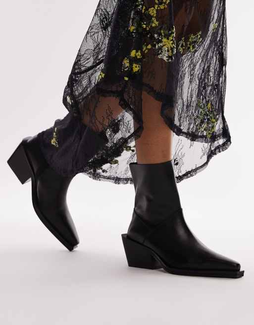 Topshop Wide Fit Maddy leather western boots Can in black Botas de trekking M Emmett Boot High 1123670 Bll RcjShops