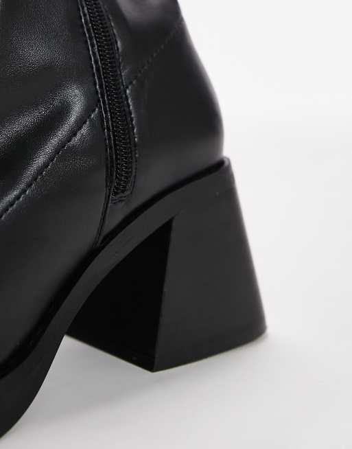 Topshop Wide Fit Maisie knee high block heel boot in black