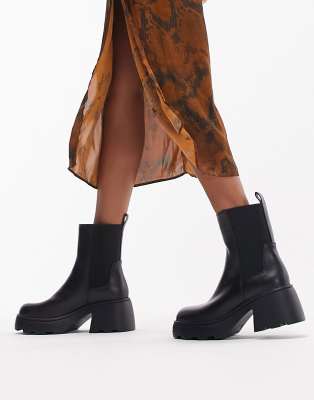 Topshop Wide Fit Margot chunky chelsea boot in black