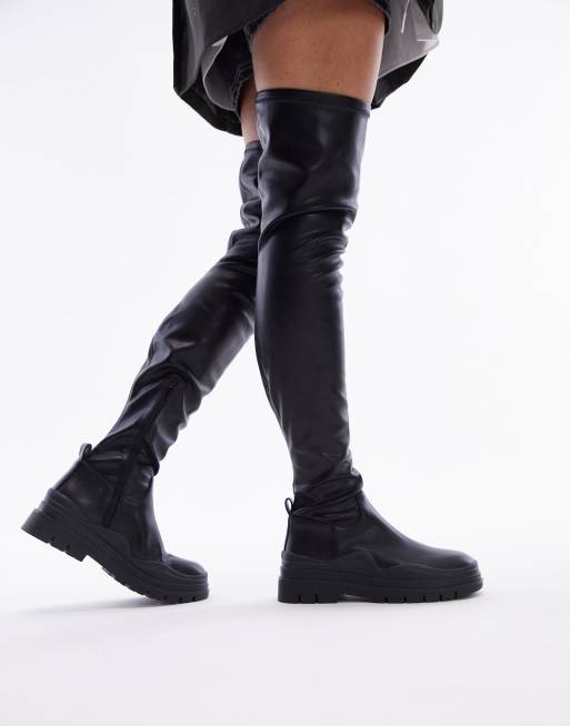 Stretch leather over hot sale the knee boots