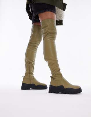  Wide Fit Martha over the knee stretch boot in olive