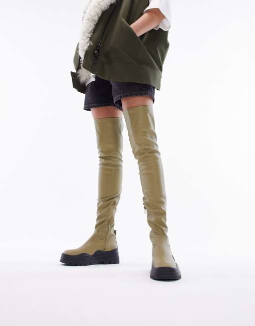 Olive green over the sale knee boots