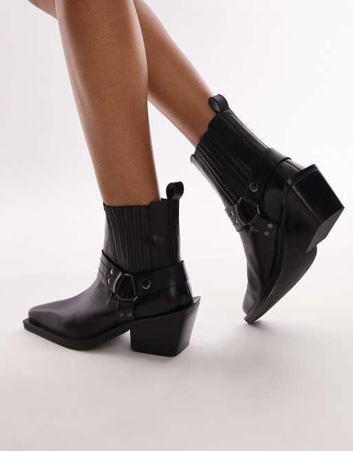 Black leather western boots best sale